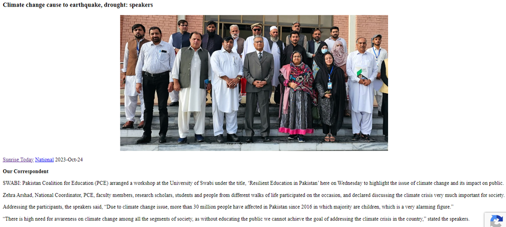 Press Release of Training at the University of Swabi on 'Resilient Education in Pakistan'(October 24, 2023)